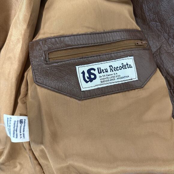 Vintage 60s 70s Uru Recoleta Mens Brown Leather Argentina Jacket Coat Size 56 - Picture 6 of 9